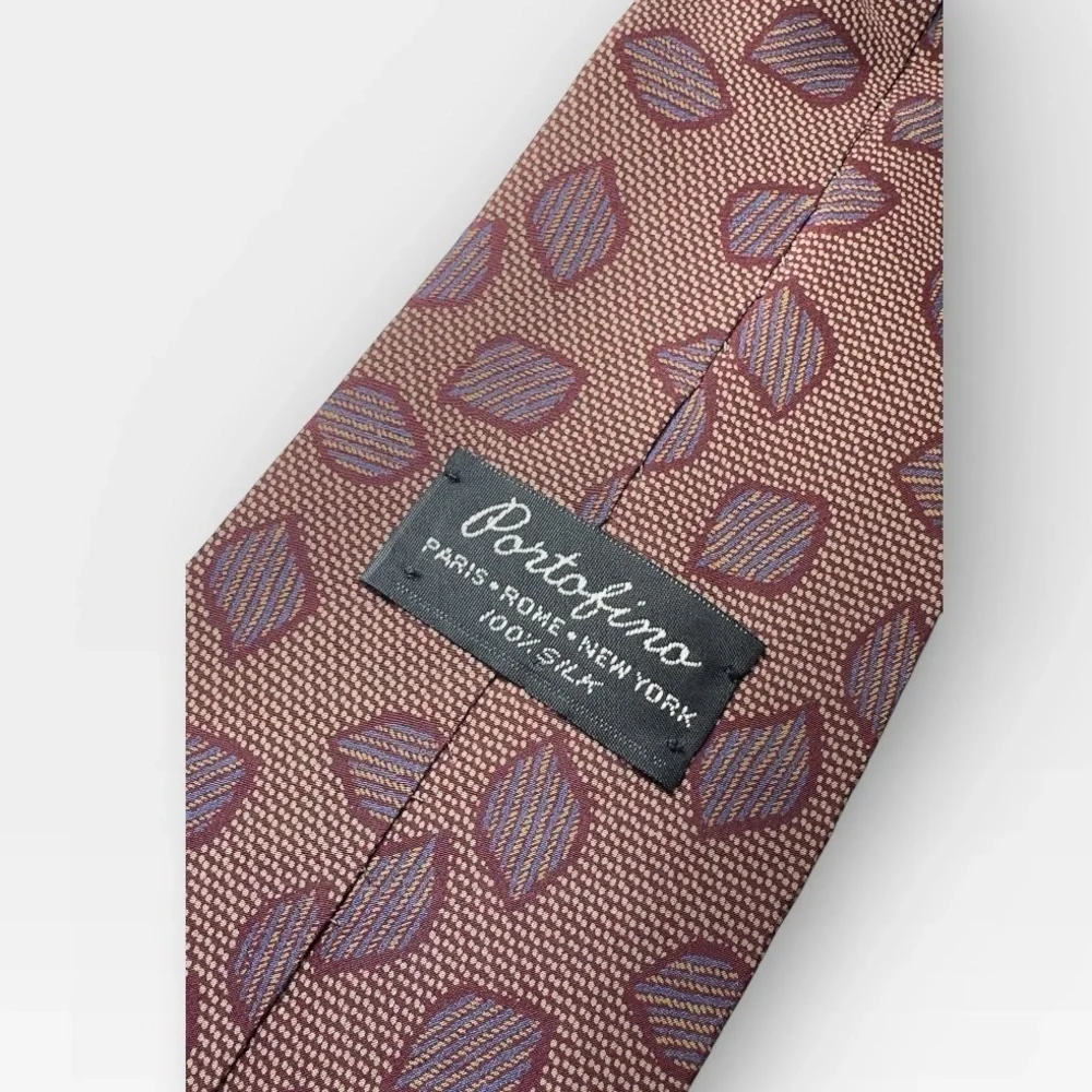Portofino 100% Silk Vintage Red Leaf Print Patterned Tie